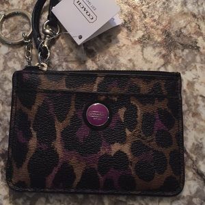 NWT Coach Mini Wallet/Wristlet Key Chain Leopard